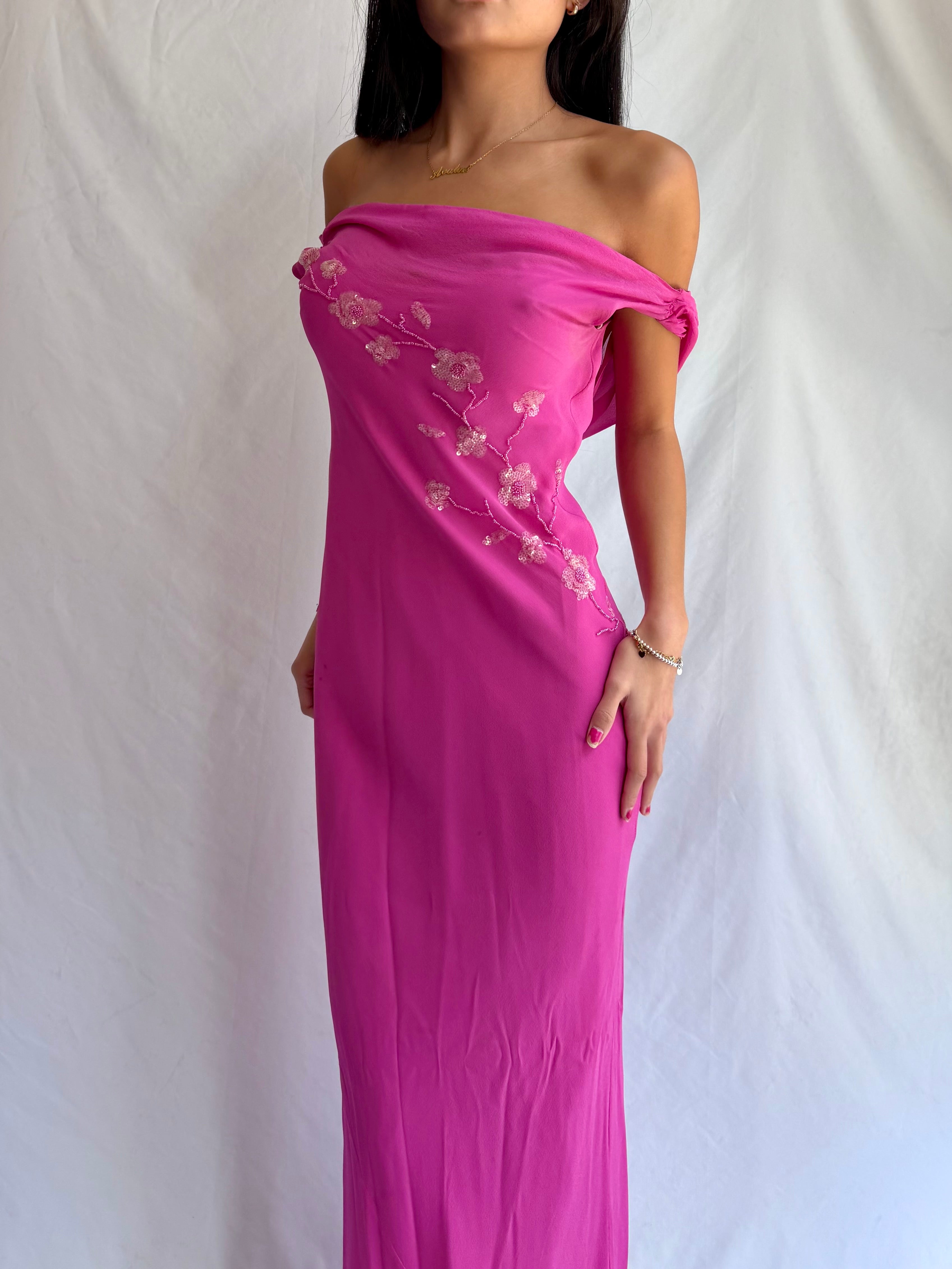 vintage pink beaded maxi dress⋆. 𐙚 ˚