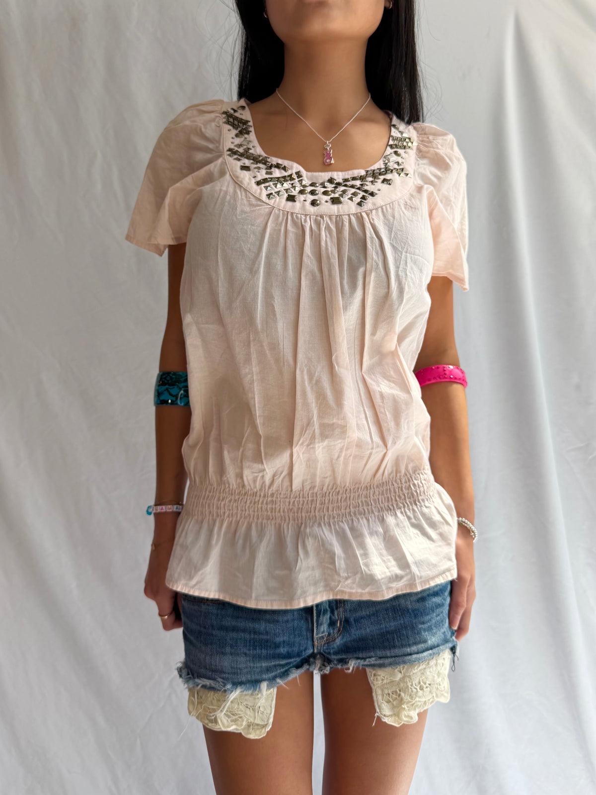 Vintage pink studded babydoll top