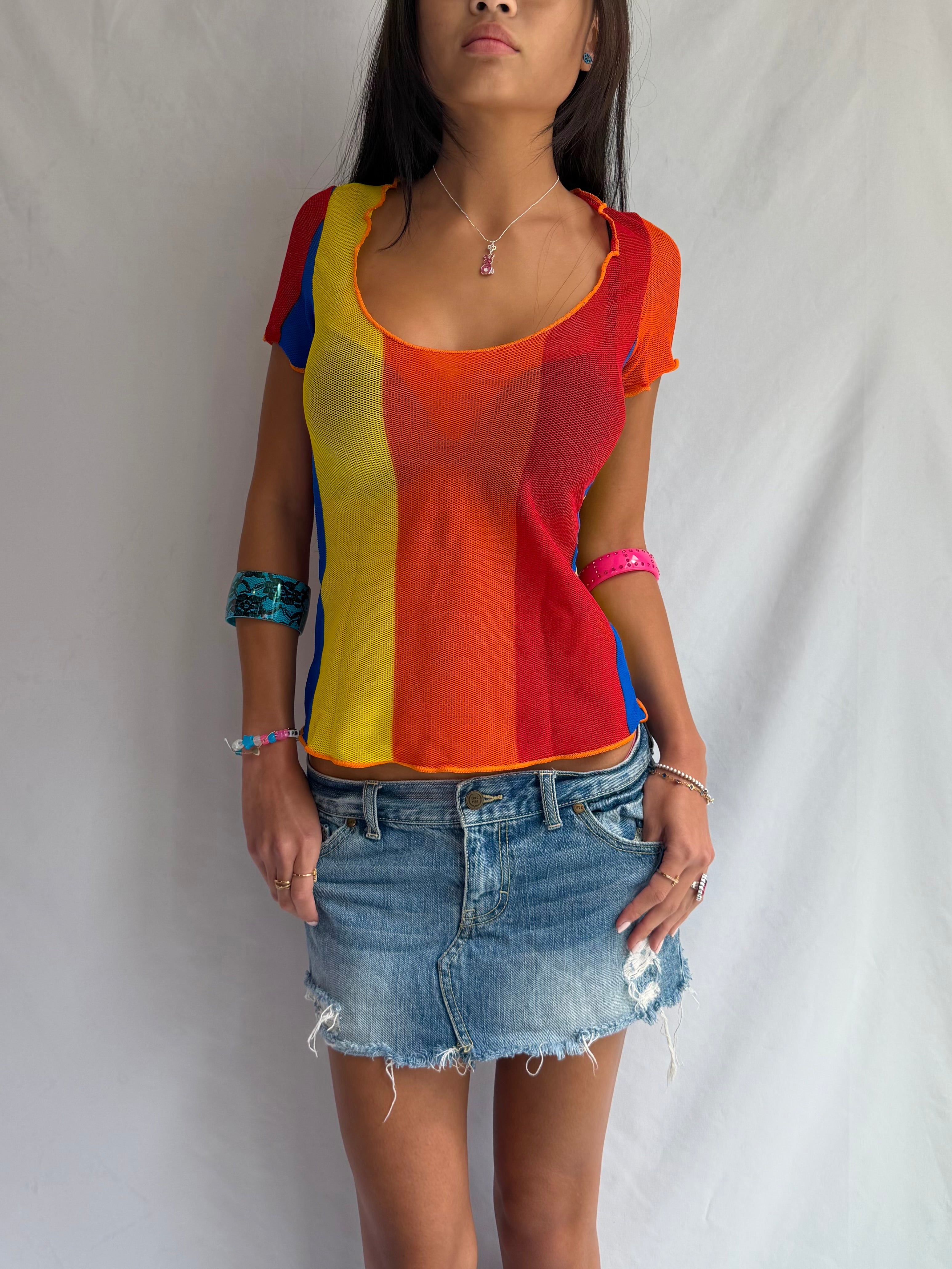 Vintage Dolce Gabbana rainbow mesh top