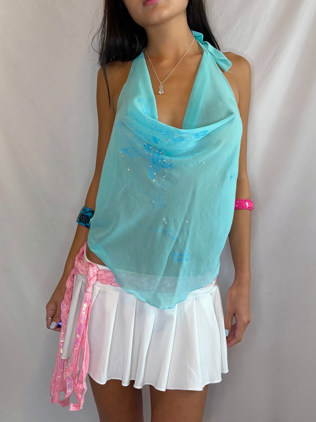 Vintage aqua sheer fairy halter top