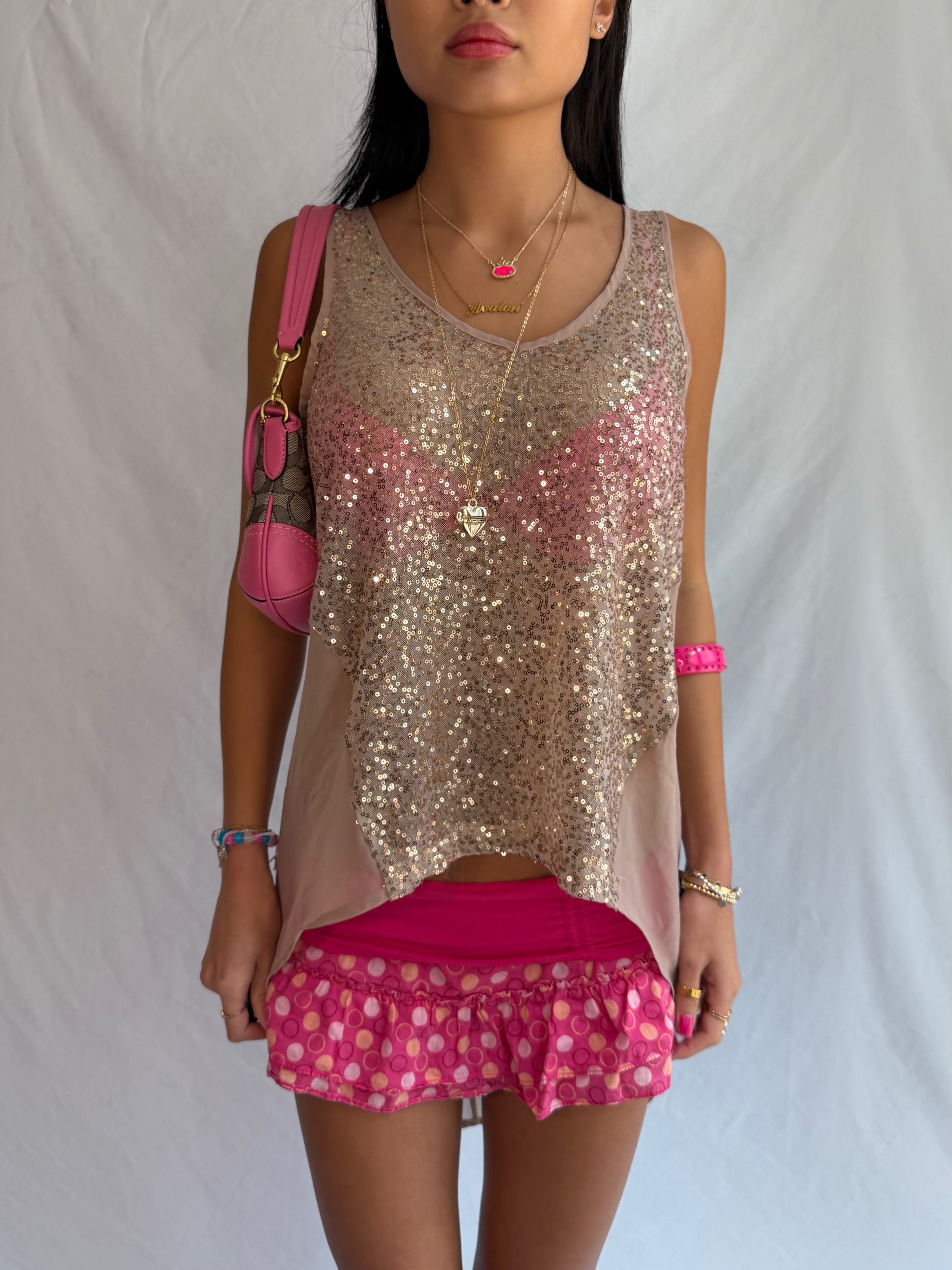 vintage sequin high-low tank top .𖥔 ݁ ˖