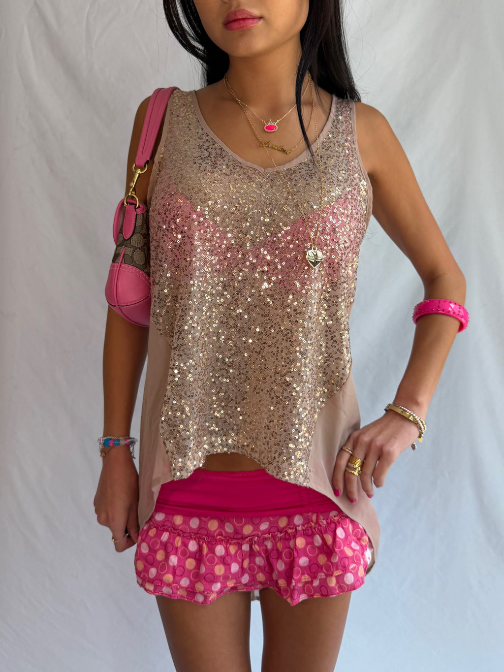 vintage sequin high-low tank top .𖥔 ݁ ˖