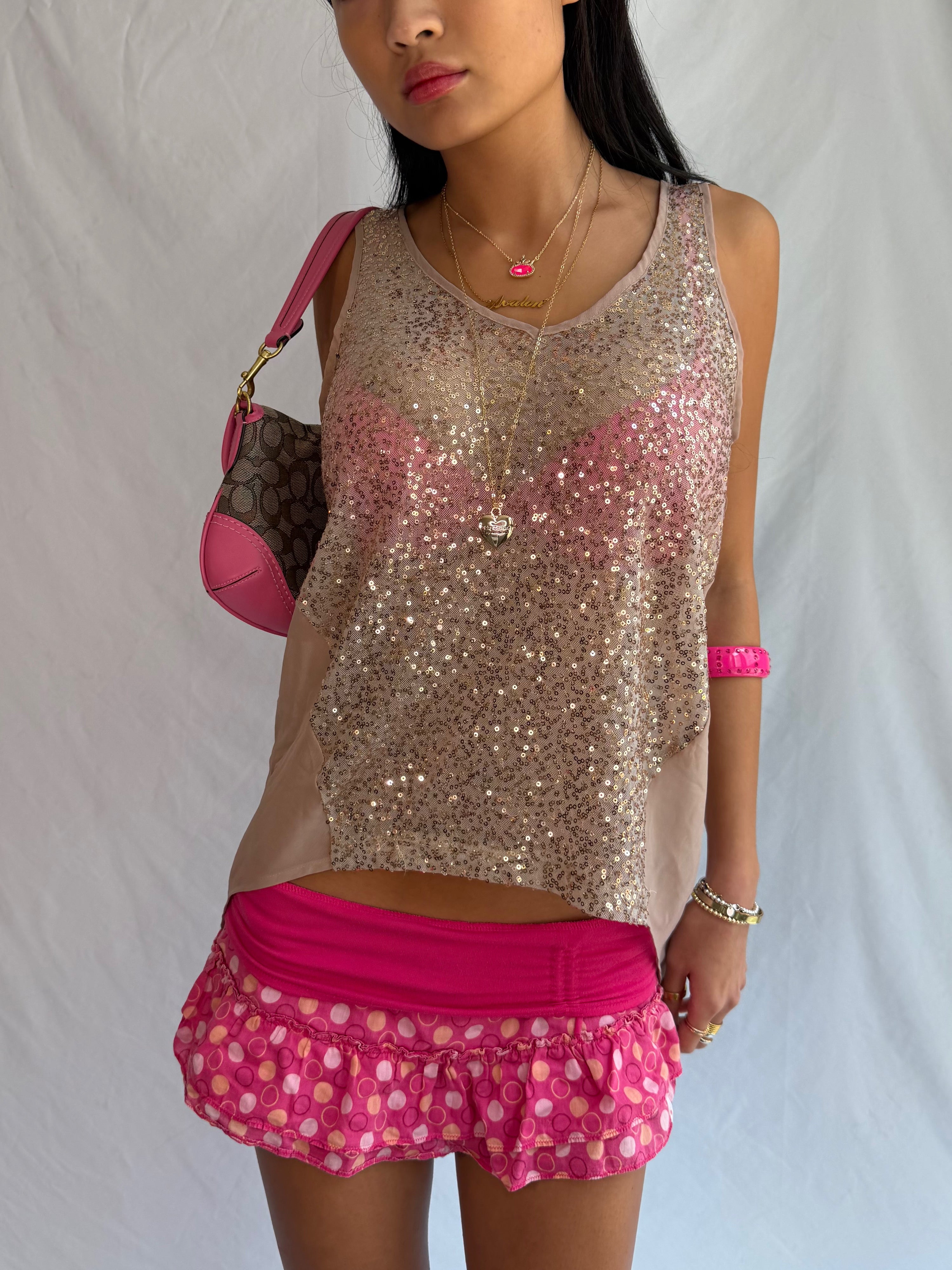 vintage sequin high-low tank top .𖥔 ݁ ˖