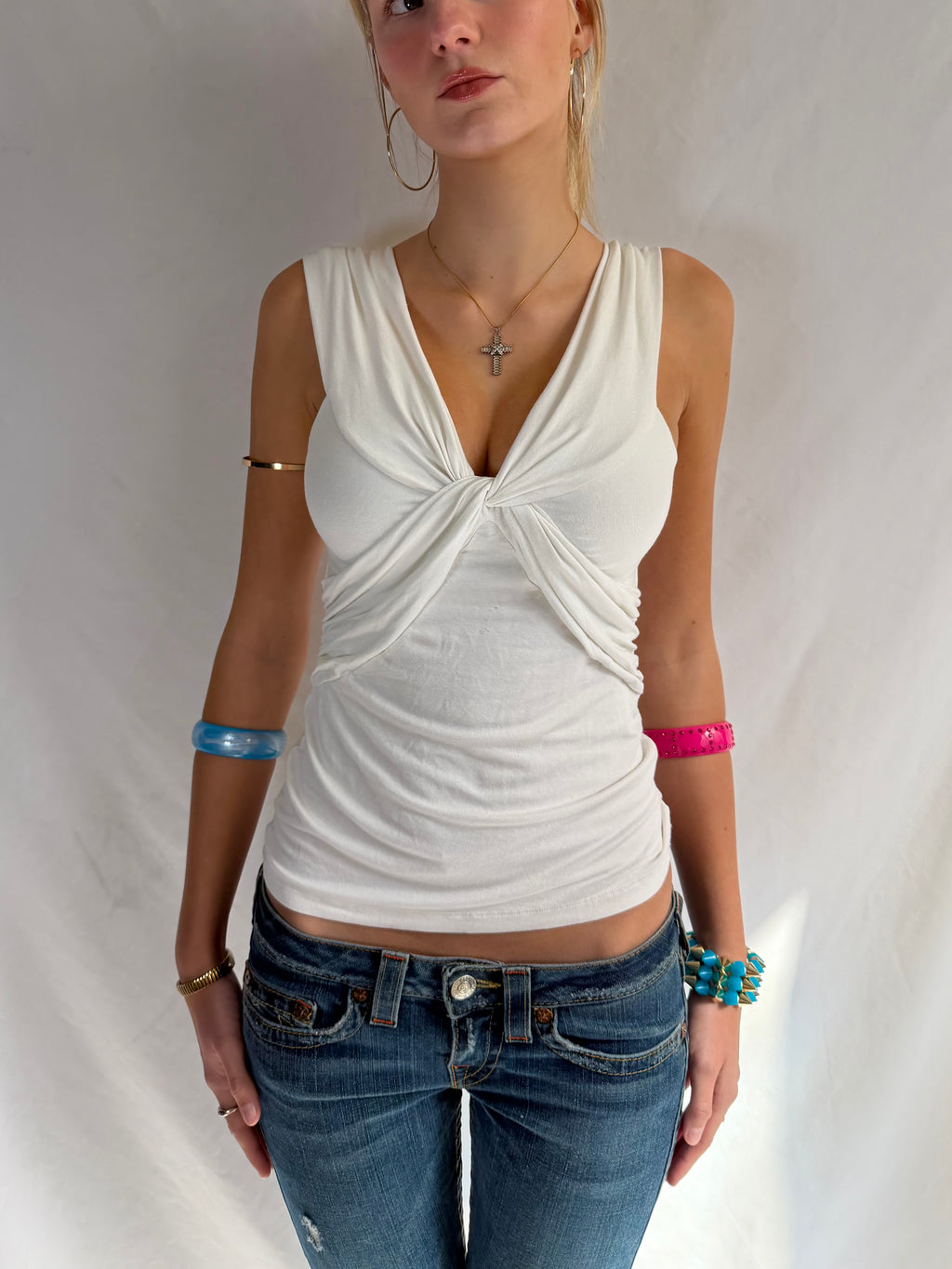 Vintage Bebe white ruched tank top