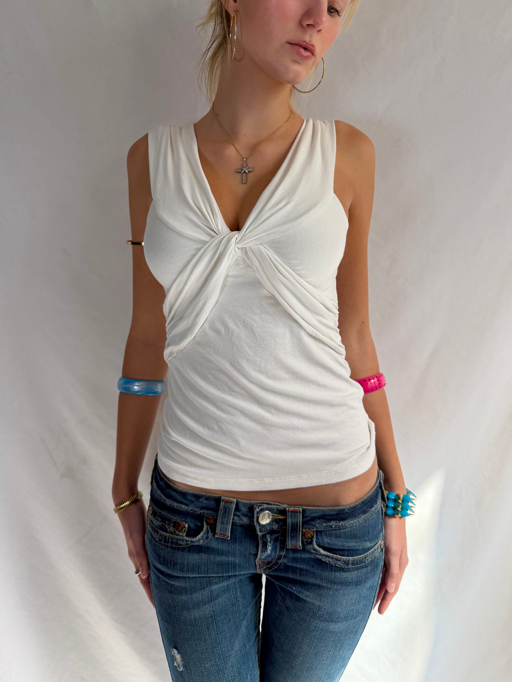 Vintage Bebe white ruched tank top