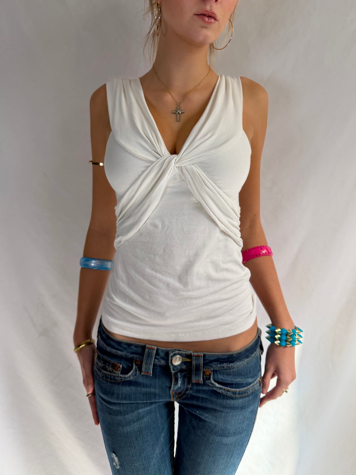Vintage Bebe white ruched tank top