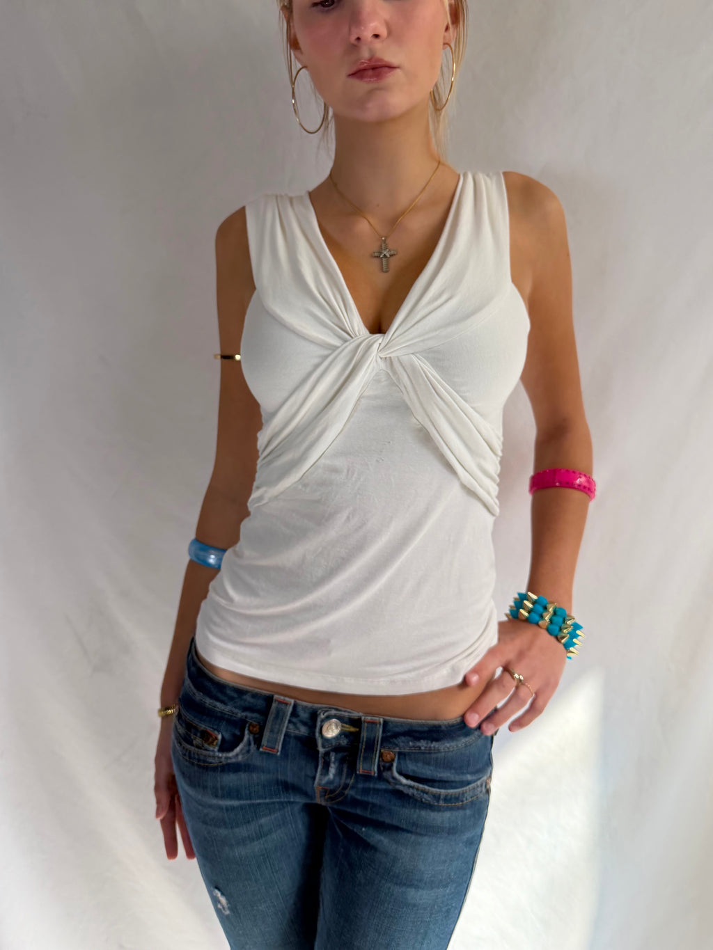 Vintage Bebe white ruched tank top