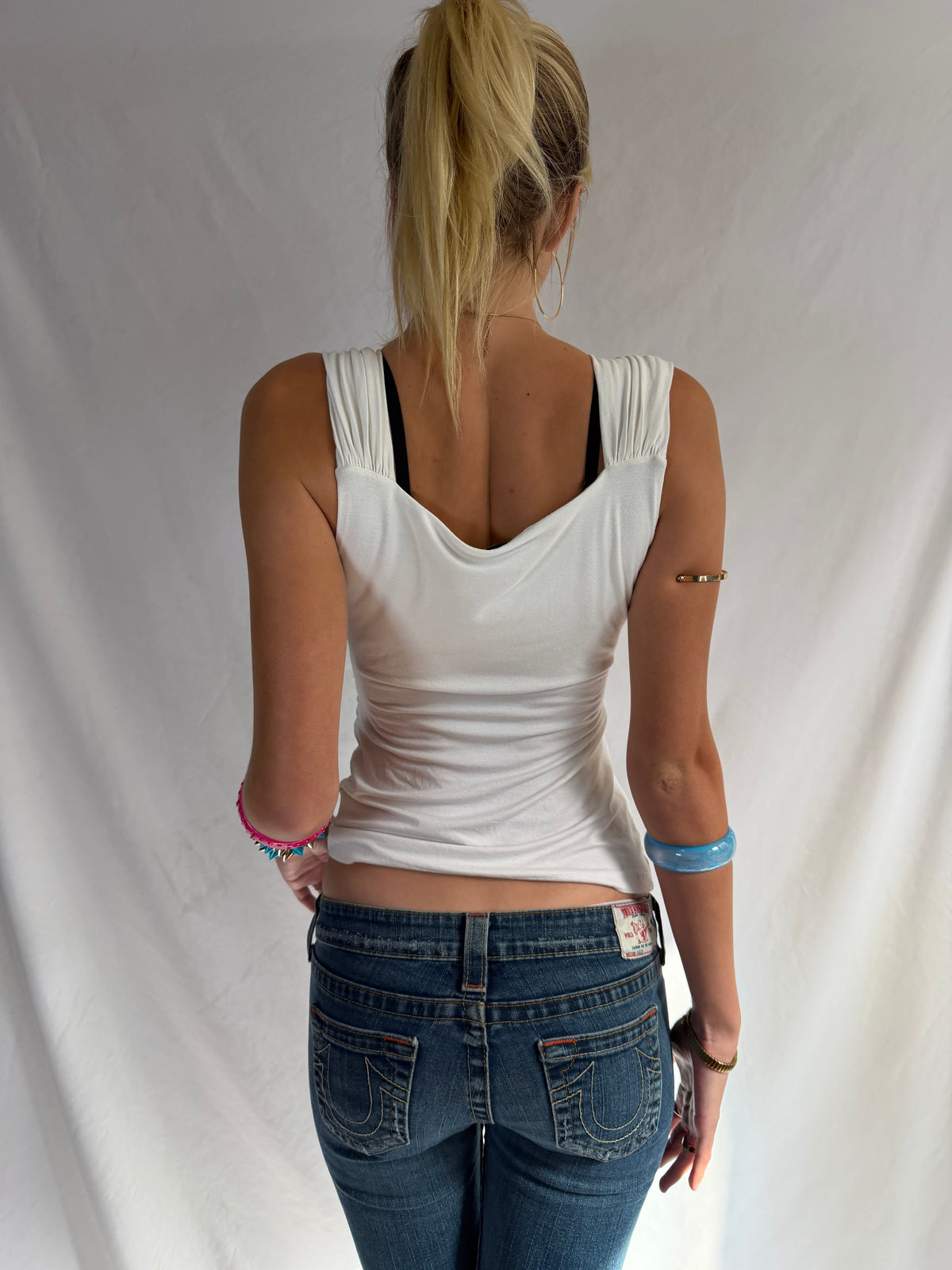 Vintage Bebe white ruched tank top