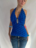Vintage blue embellished halter top