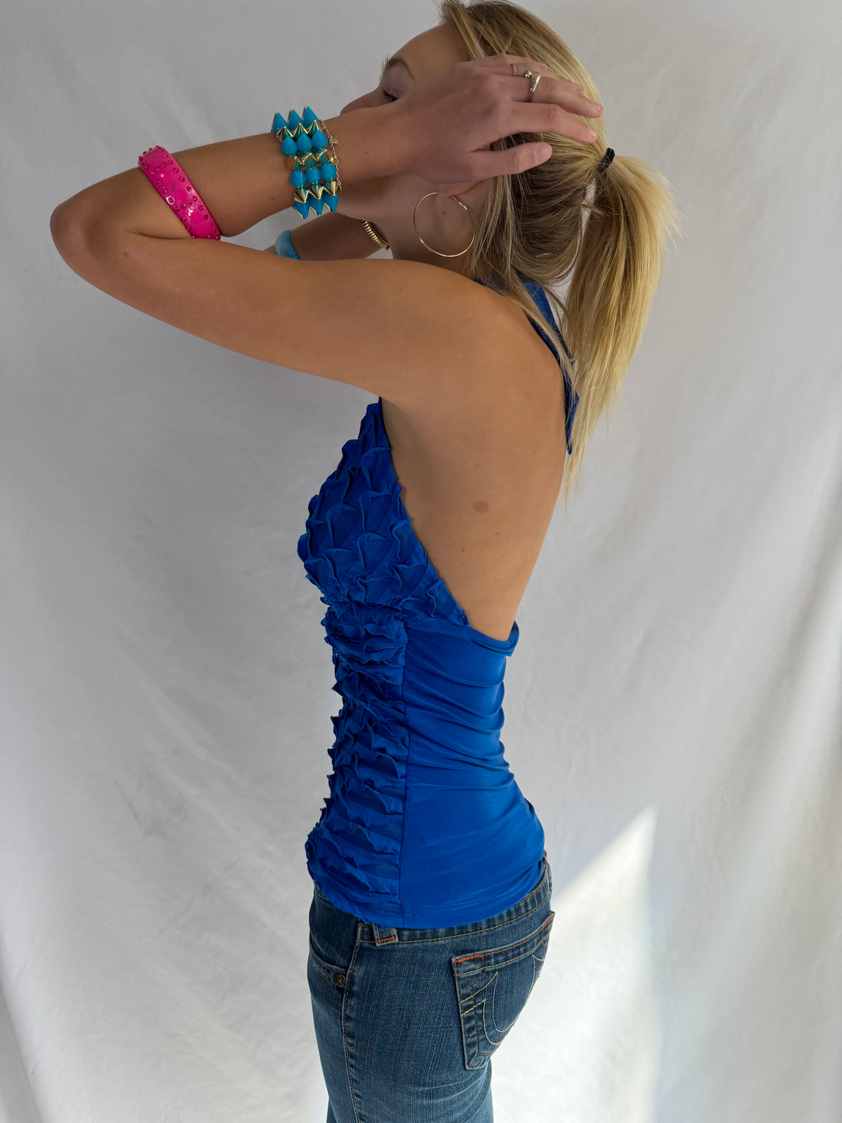 Vintage blue embellished halter top