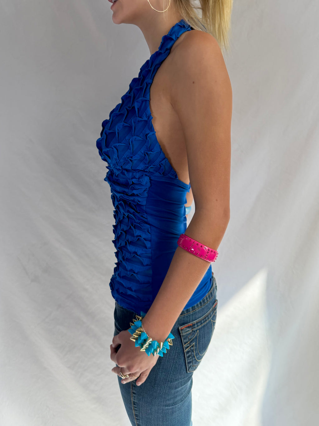 Vintage blue embellished halter top