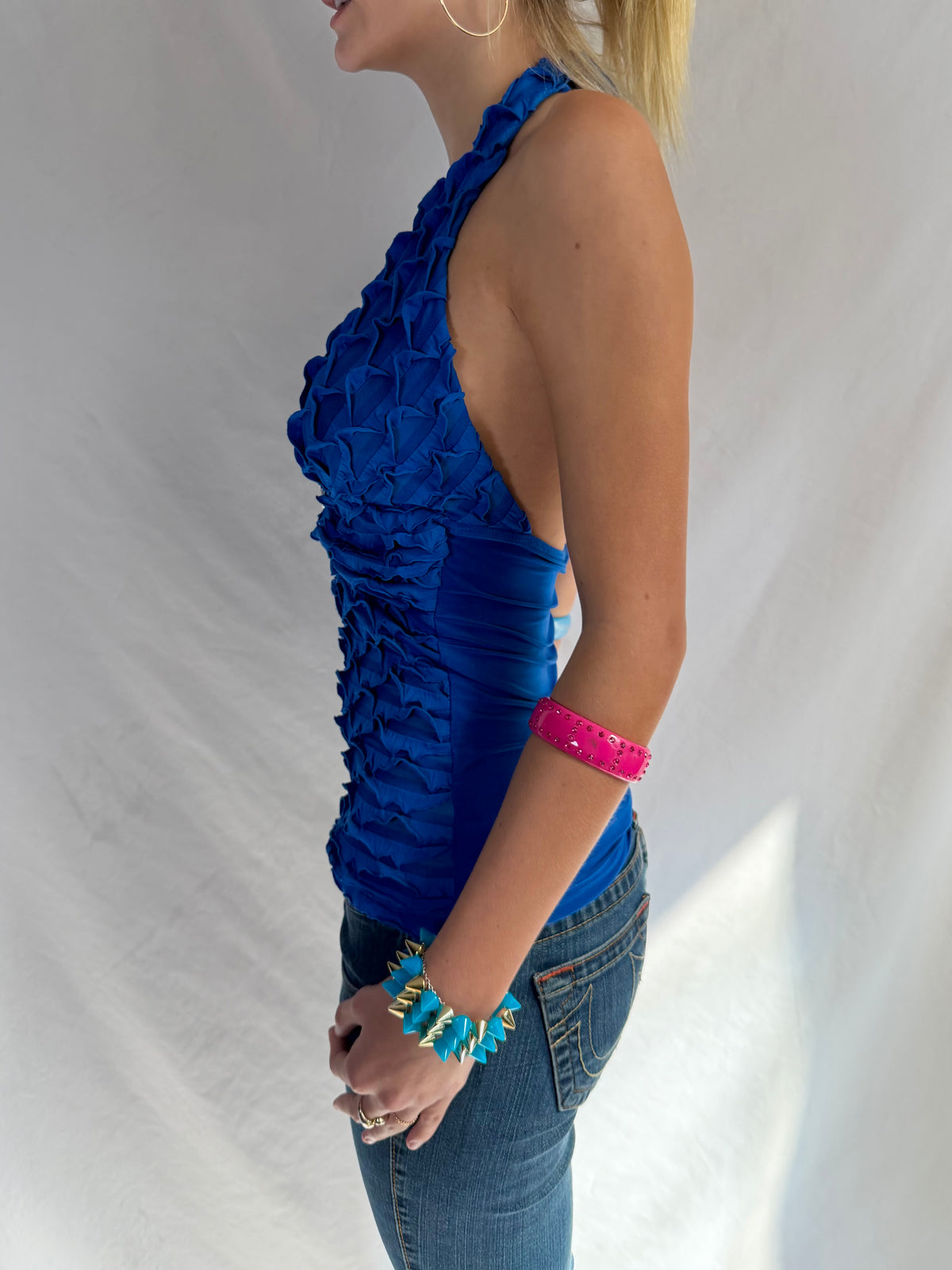 Vintage blue embellished halter top