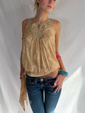 Vintage shimmery gold embellished halter top