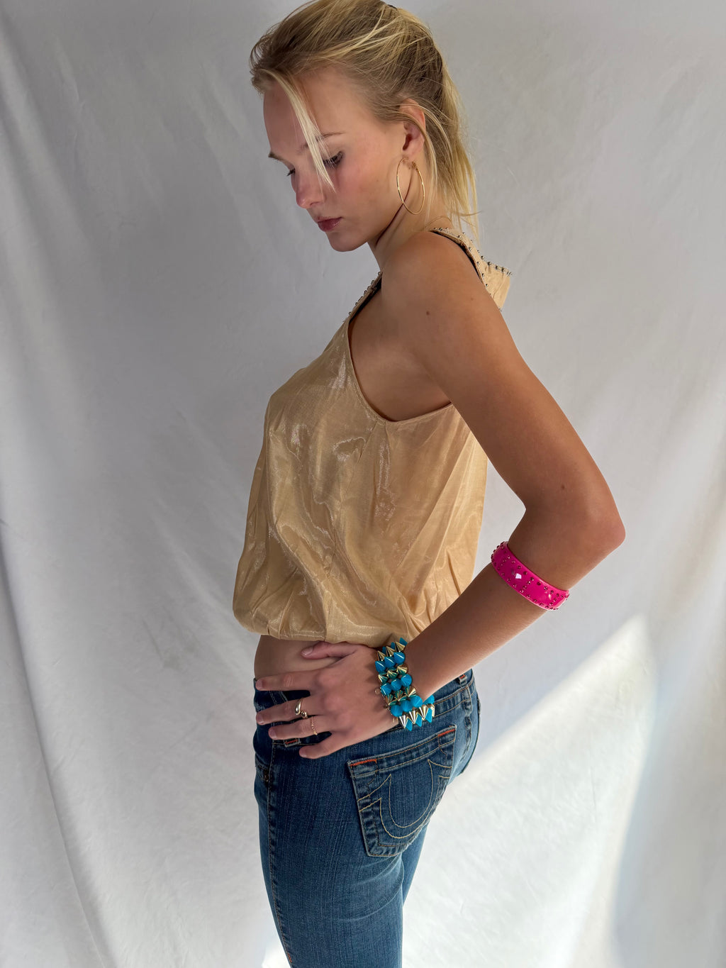 Vintage shimmery gold embellished halter top