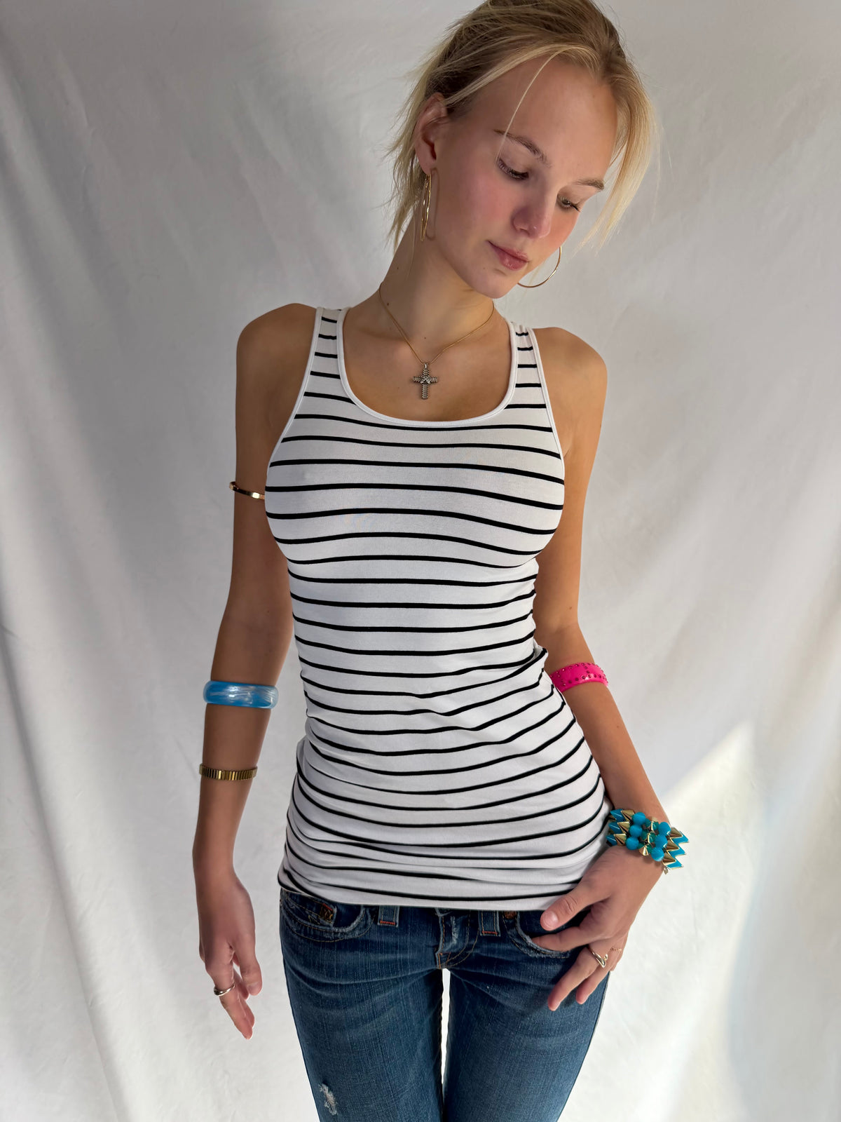 Vintage fitted striped tank top