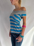 Vintage blue striped off the shoulder top
