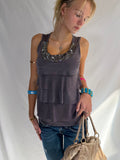 Vintage grey beaded ruffle tank top