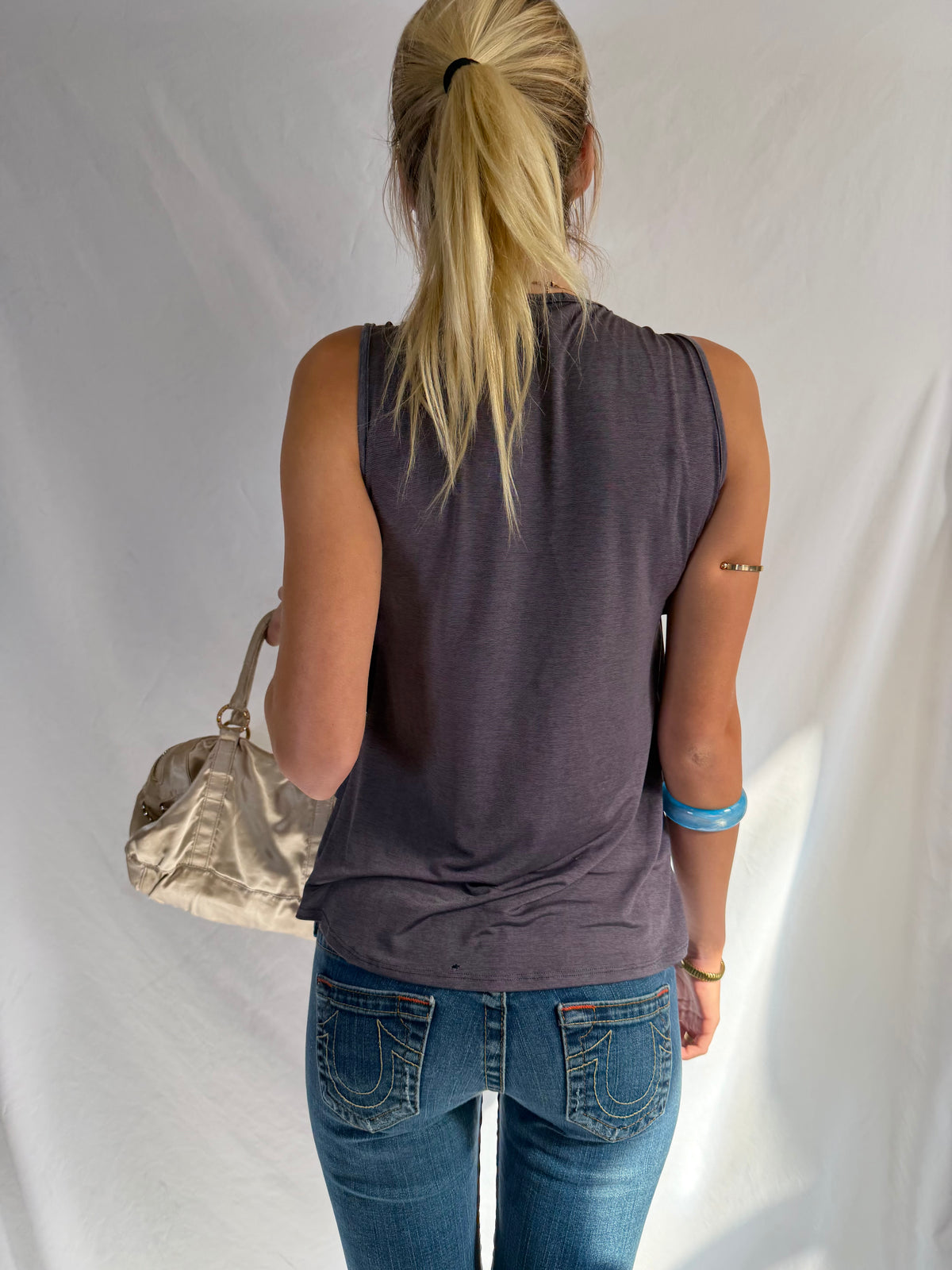 Vintage grey beaded ruffle tank top