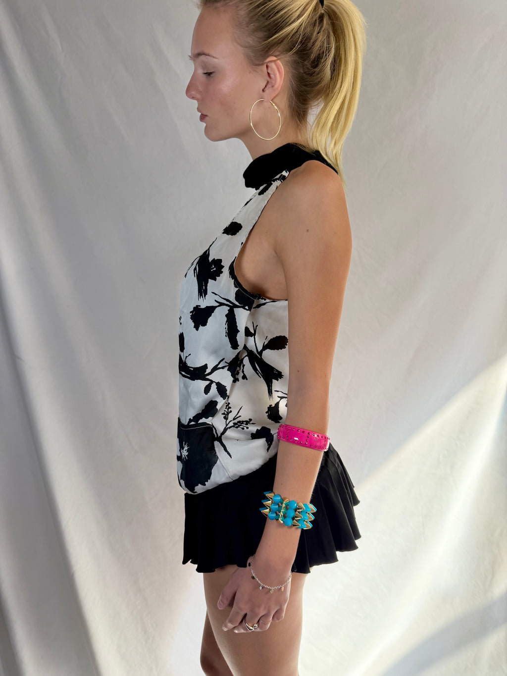 Vintage black & white floral halter top