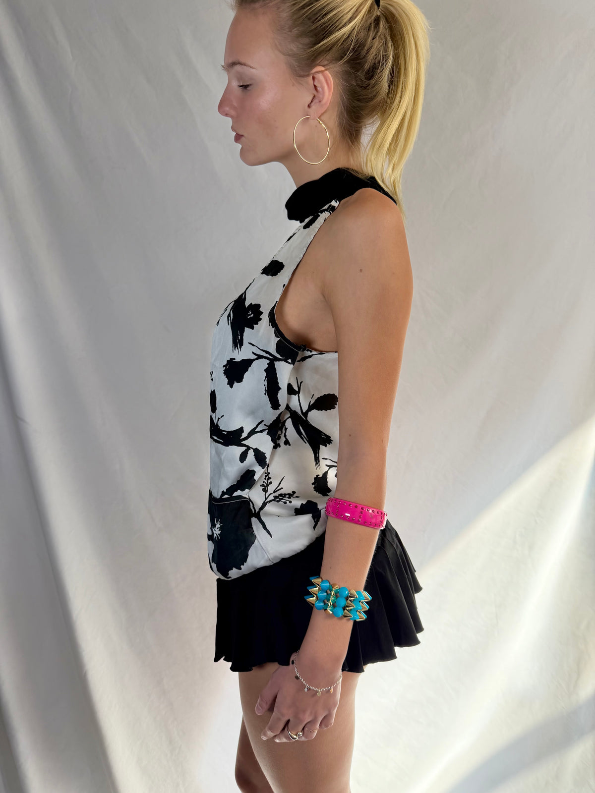 Vintage black & white floral halter top