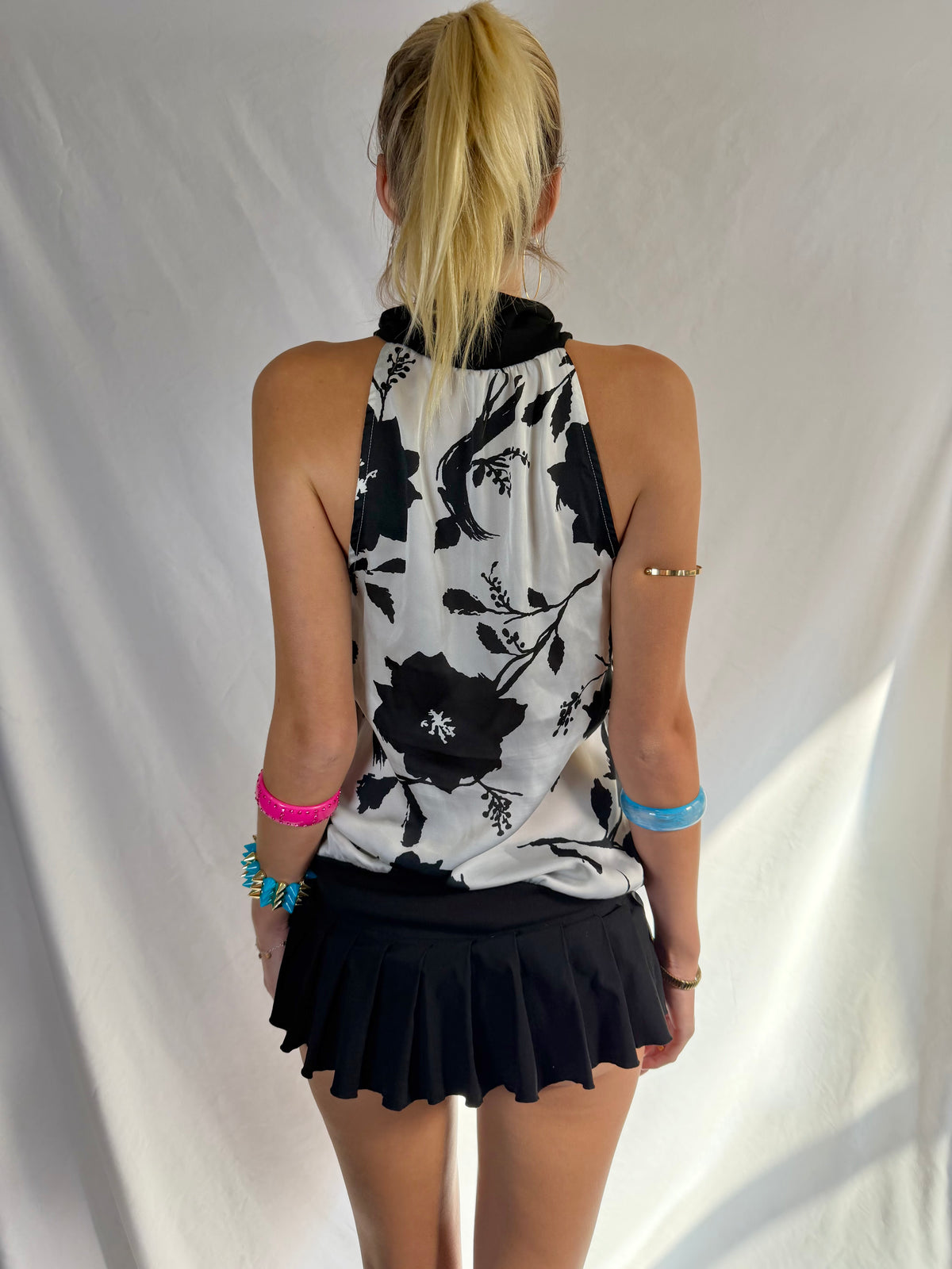 Vintage black & white floral halter top