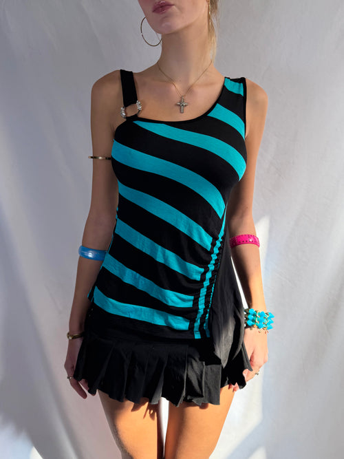 Vintage turquoise striped asymmetrical tank top