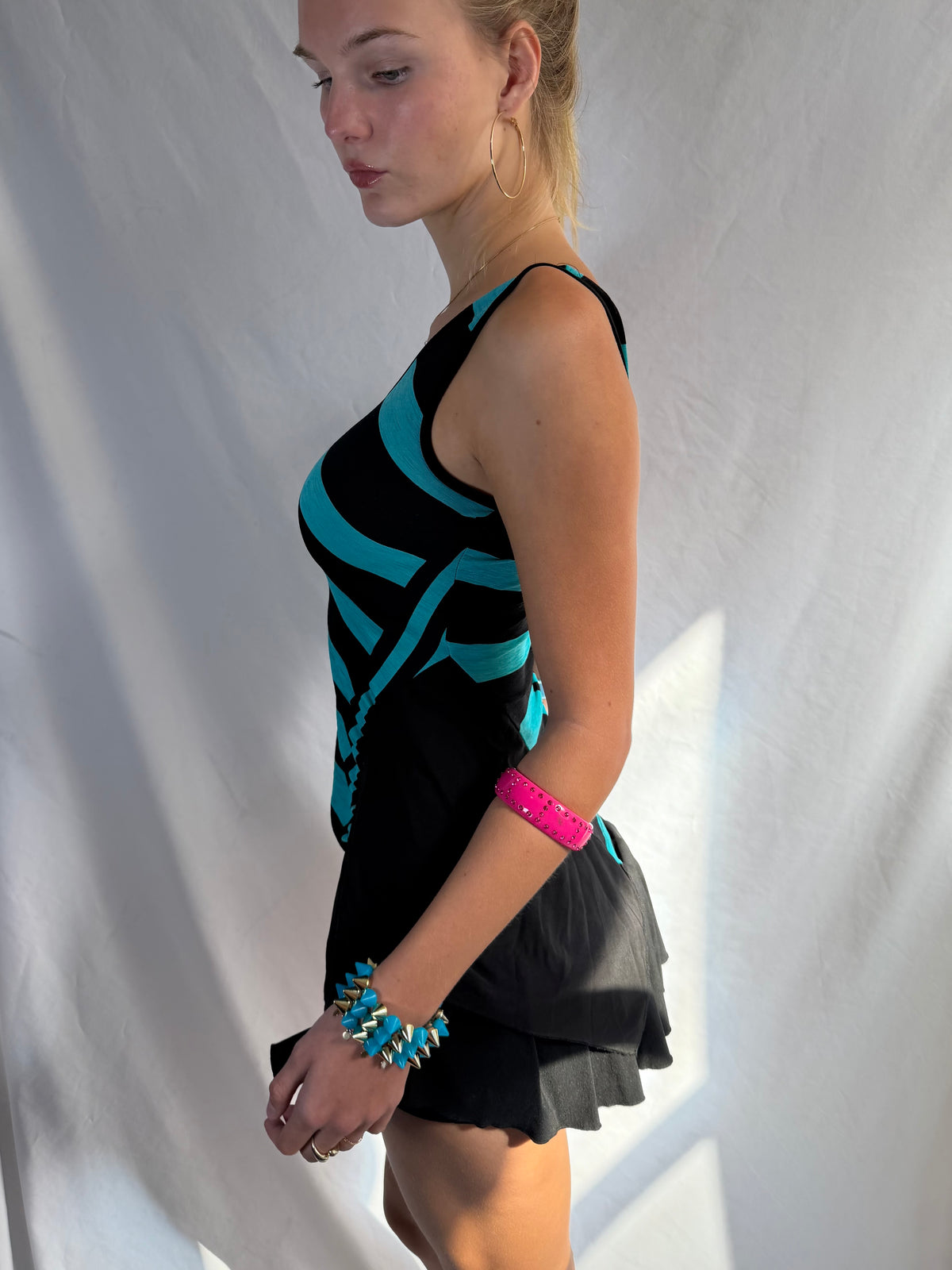 Vintage turquoise striped asymmetrical tank top