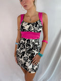 Vintage pink & black floral mini dress