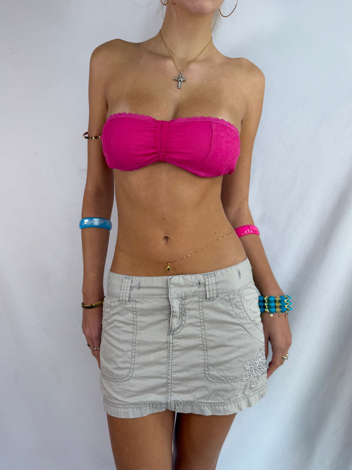 Vintage rhinestone cargo mini skirt