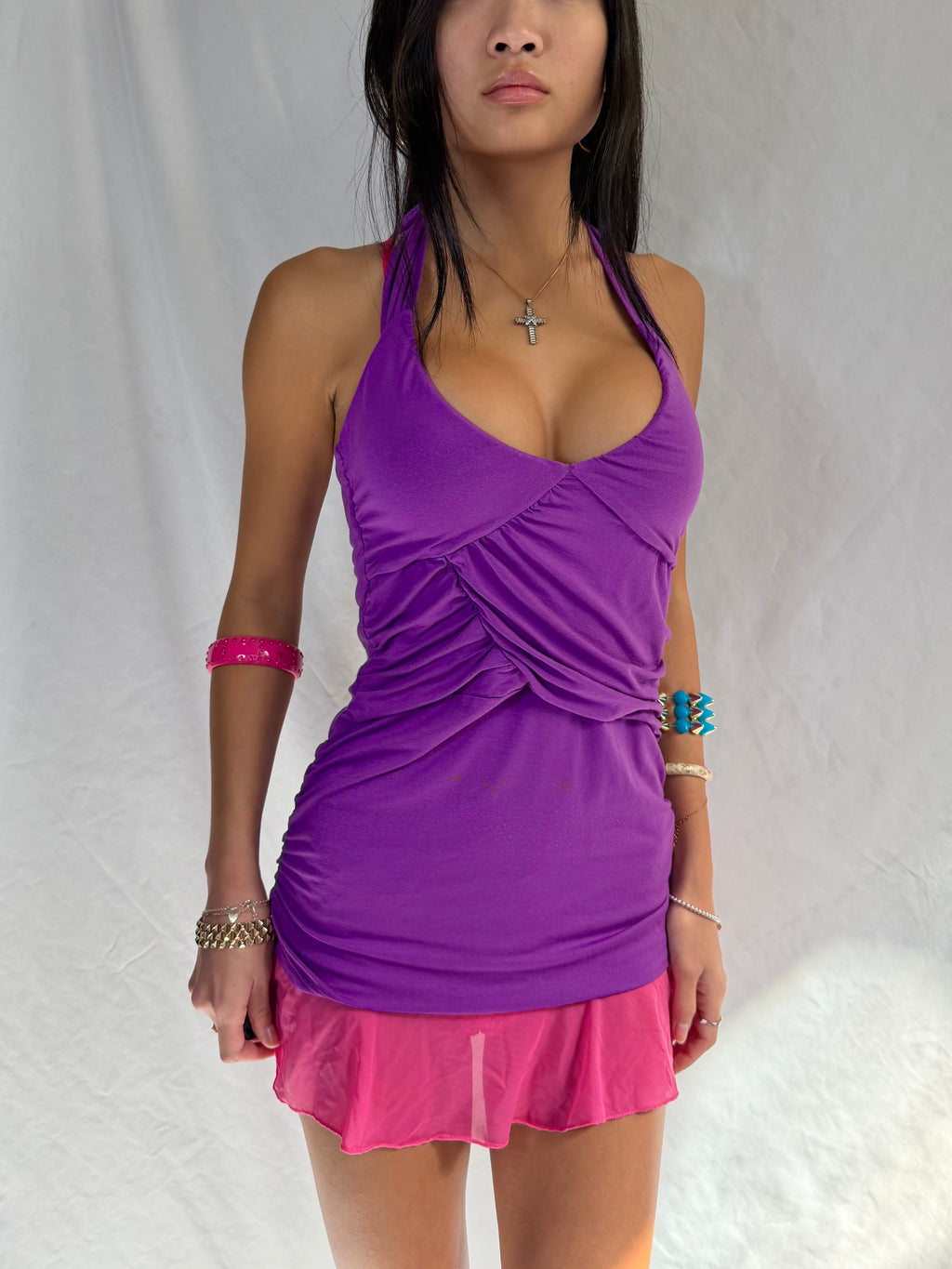 Vintage purple ruched halter top