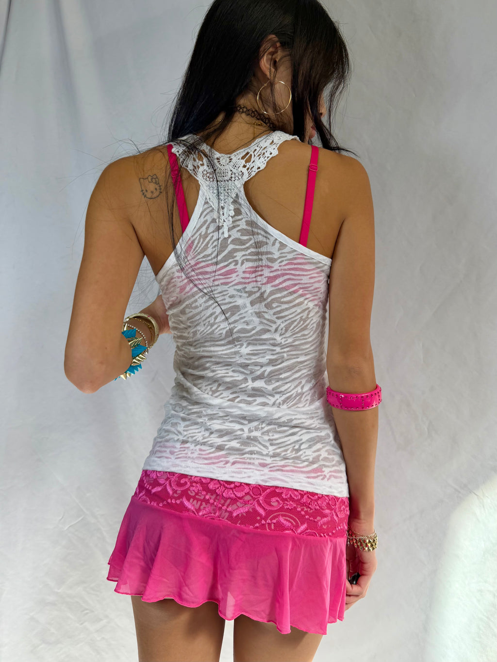 Vintage white & pink graphic tank top