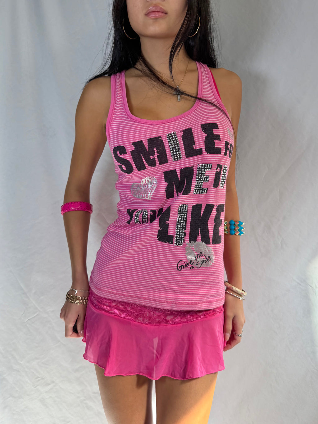 Vintage pink striped graphic tank top