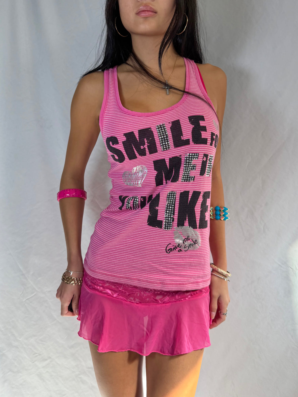 Vintage pink striped graphic tank top