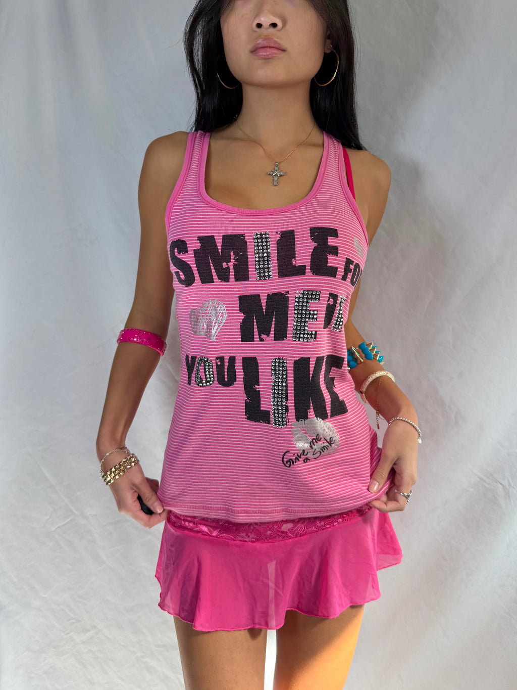 Vintage pink striped graphic tank top