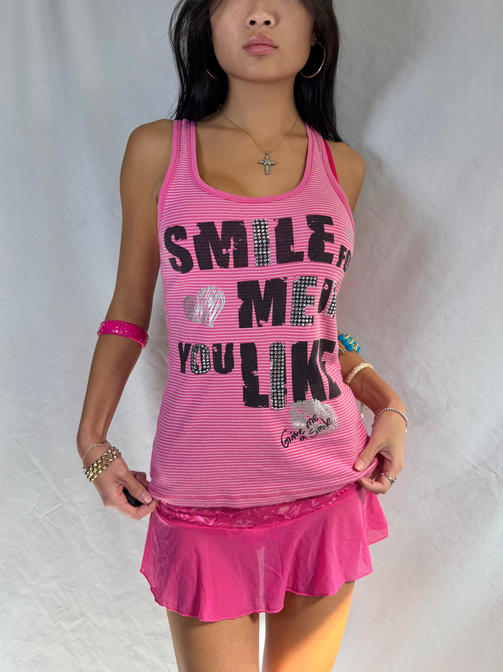 Vintage pink striped graphic tank top