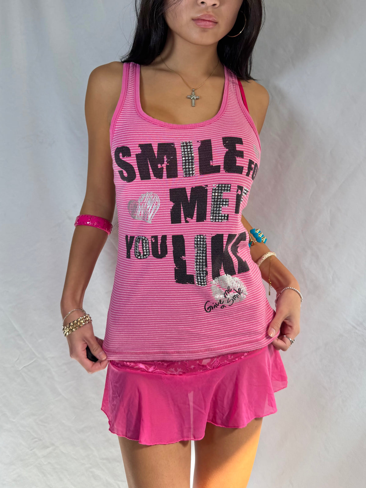Vintage pink striped graphic tank top