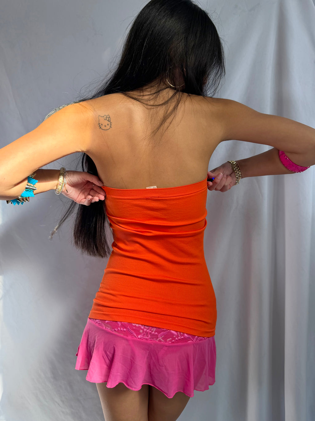 Vintage orange rhinestone tube top