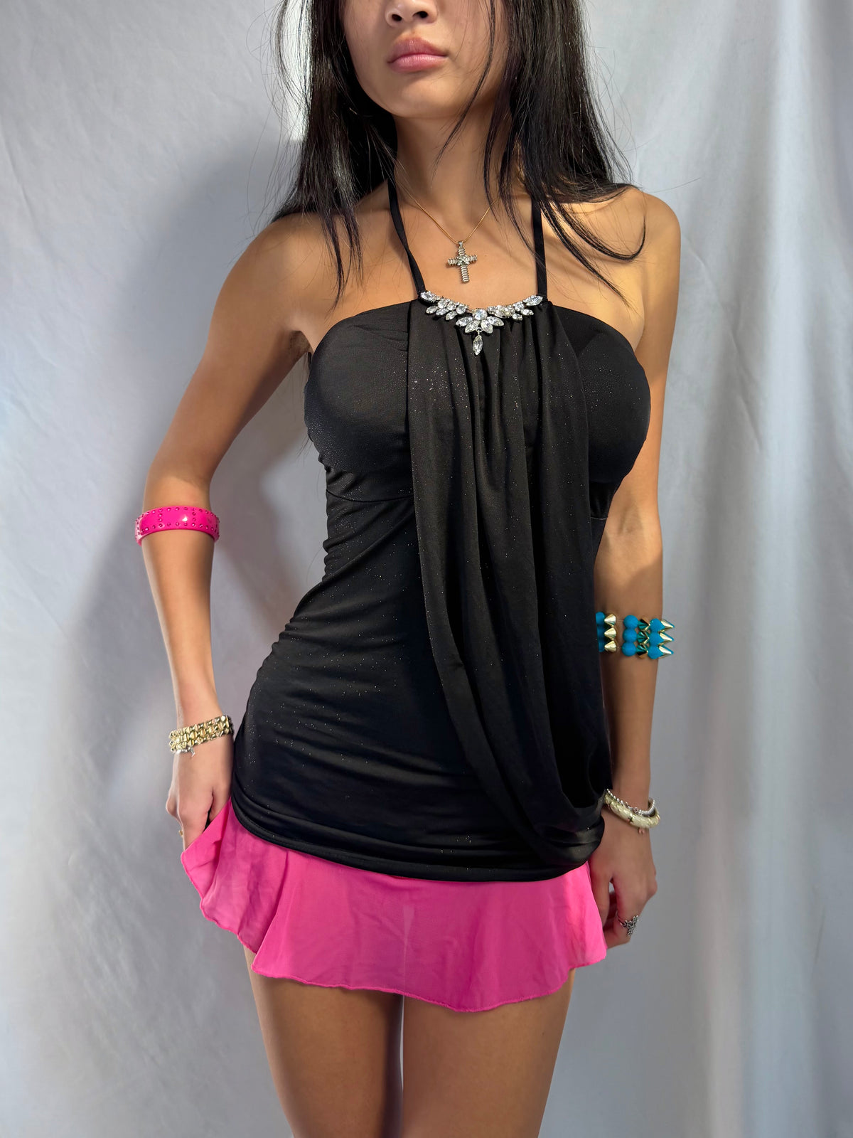 Vintage black gemstone halter top
