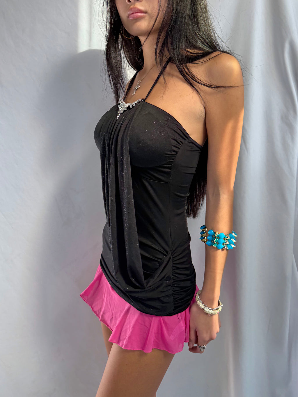 Vintage black gemstone halter top
