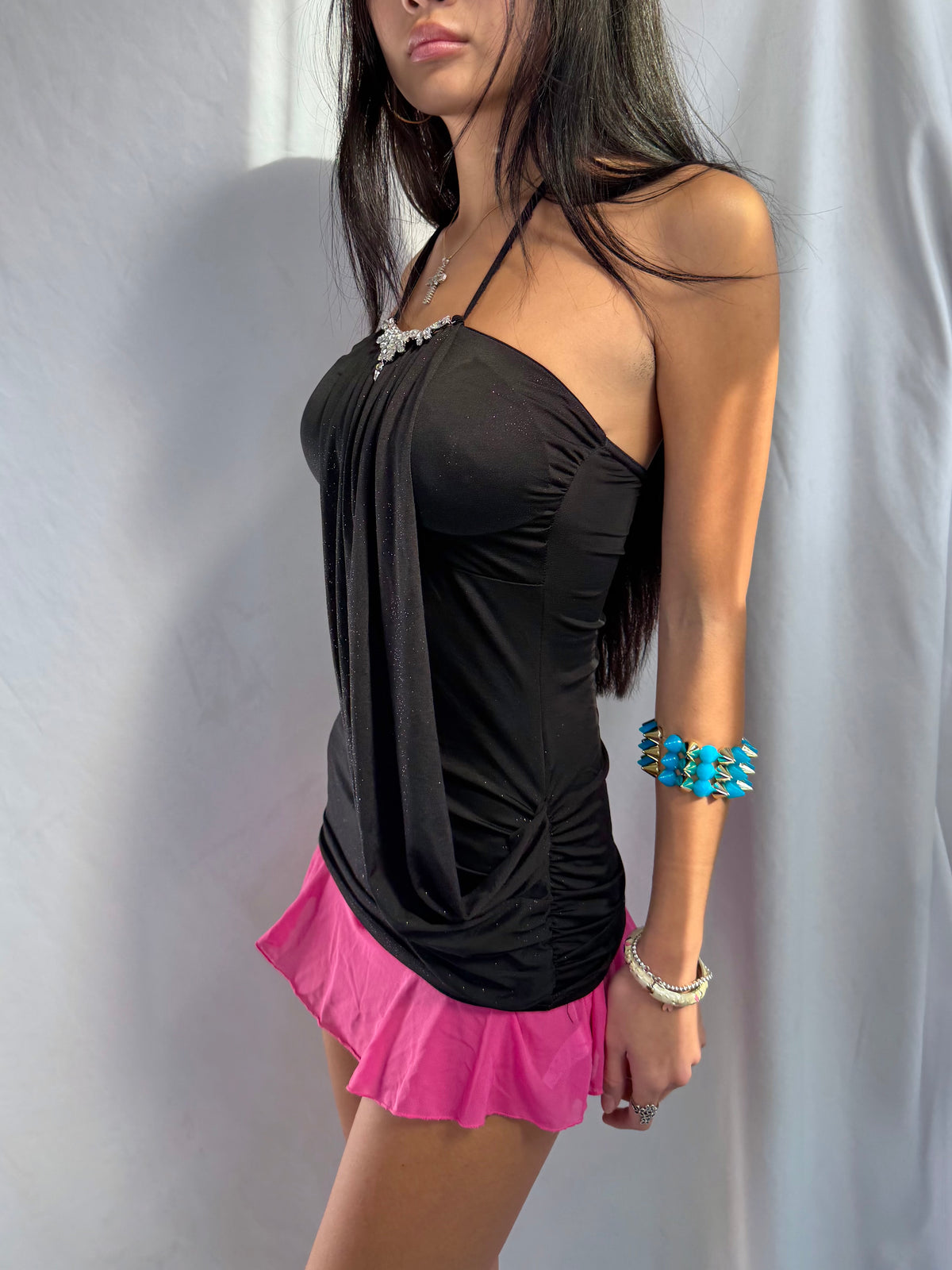 Vintage black gemstone halter top