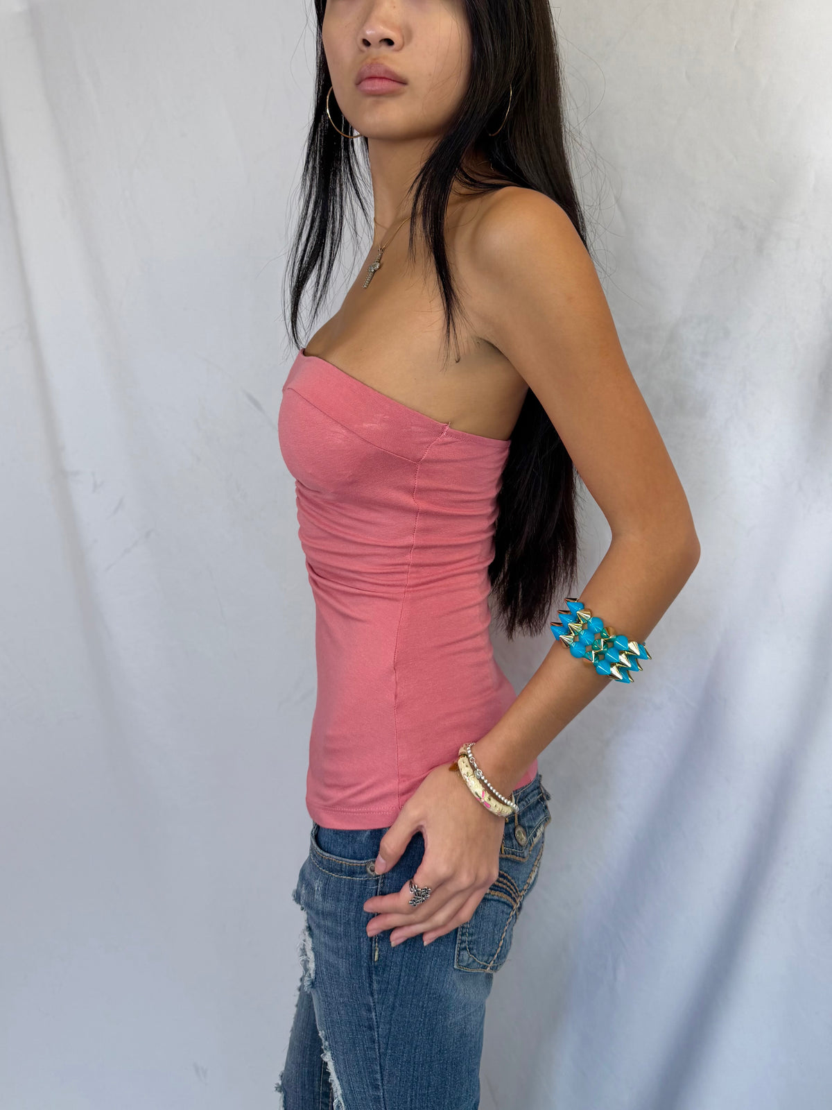 Vintage coral ruched tube top