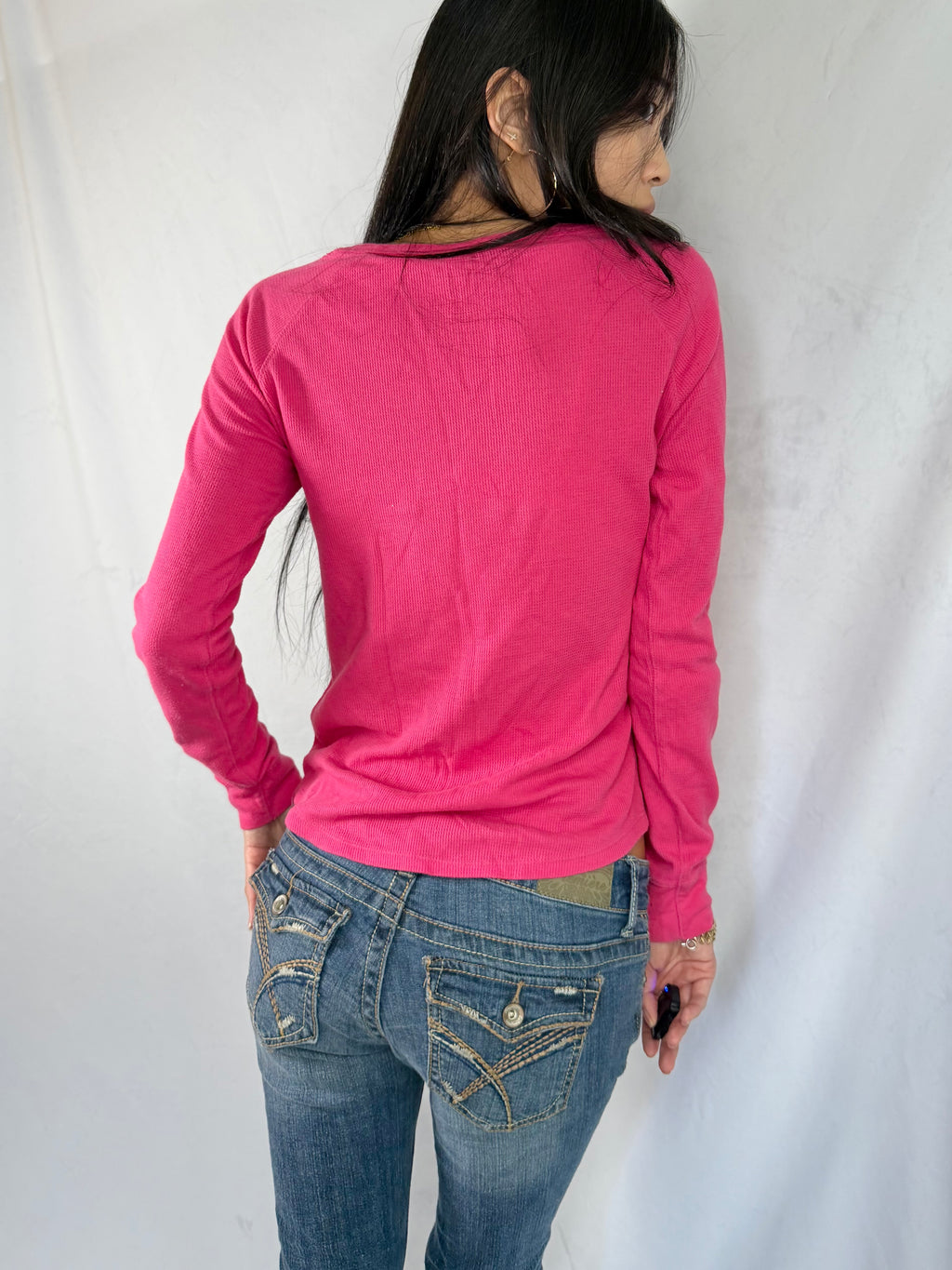Vintage Aeropostale pink sequin henley top