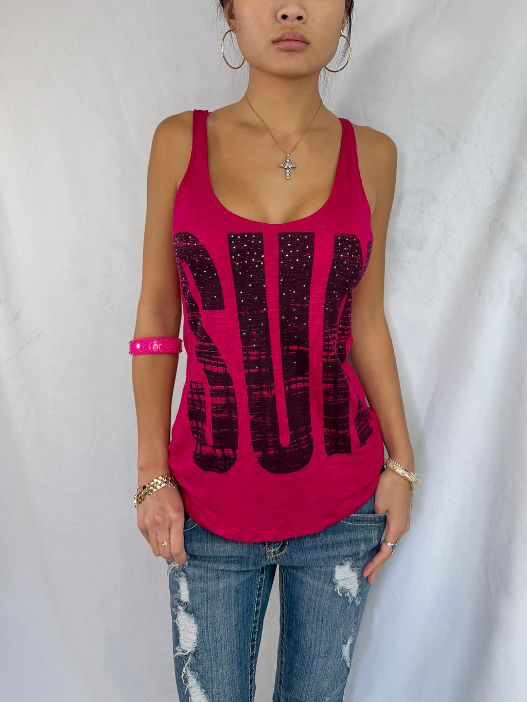Vintage hot pink graphic tank top