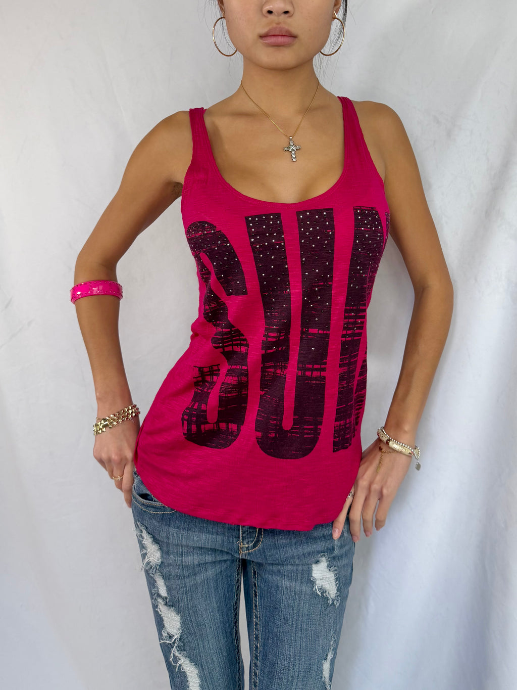 Vintage hot pink graphic tank top