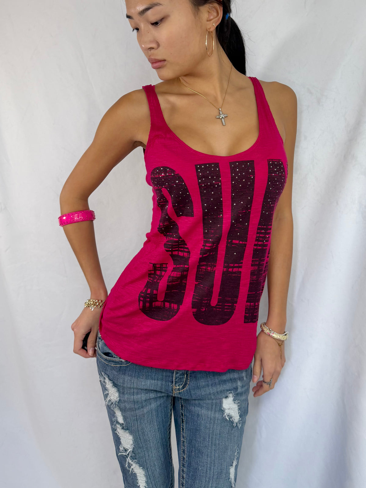 Vintage hot pink graphic tank top