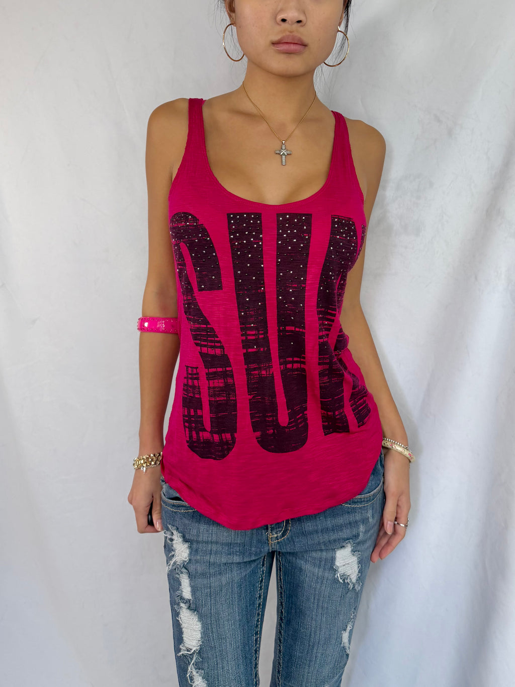 Vintage hot pink graphic tank top