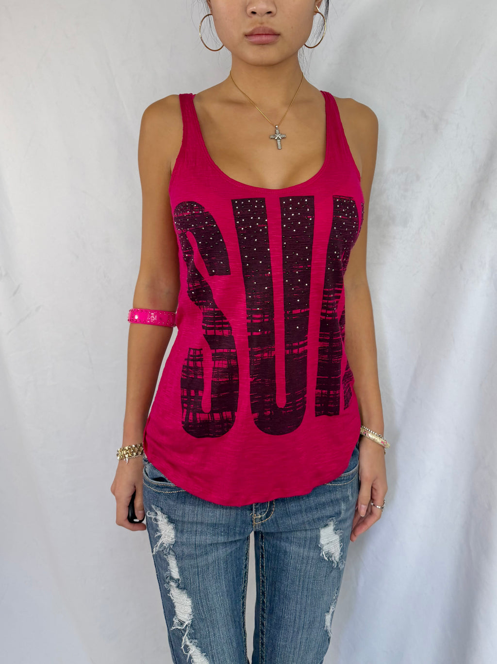 Vintage hot pink graphic tank top