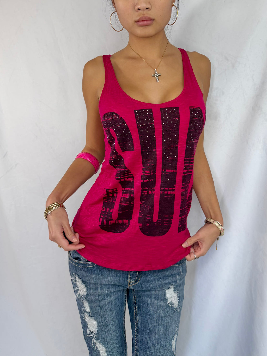 Vintage hot pink graphic tank top