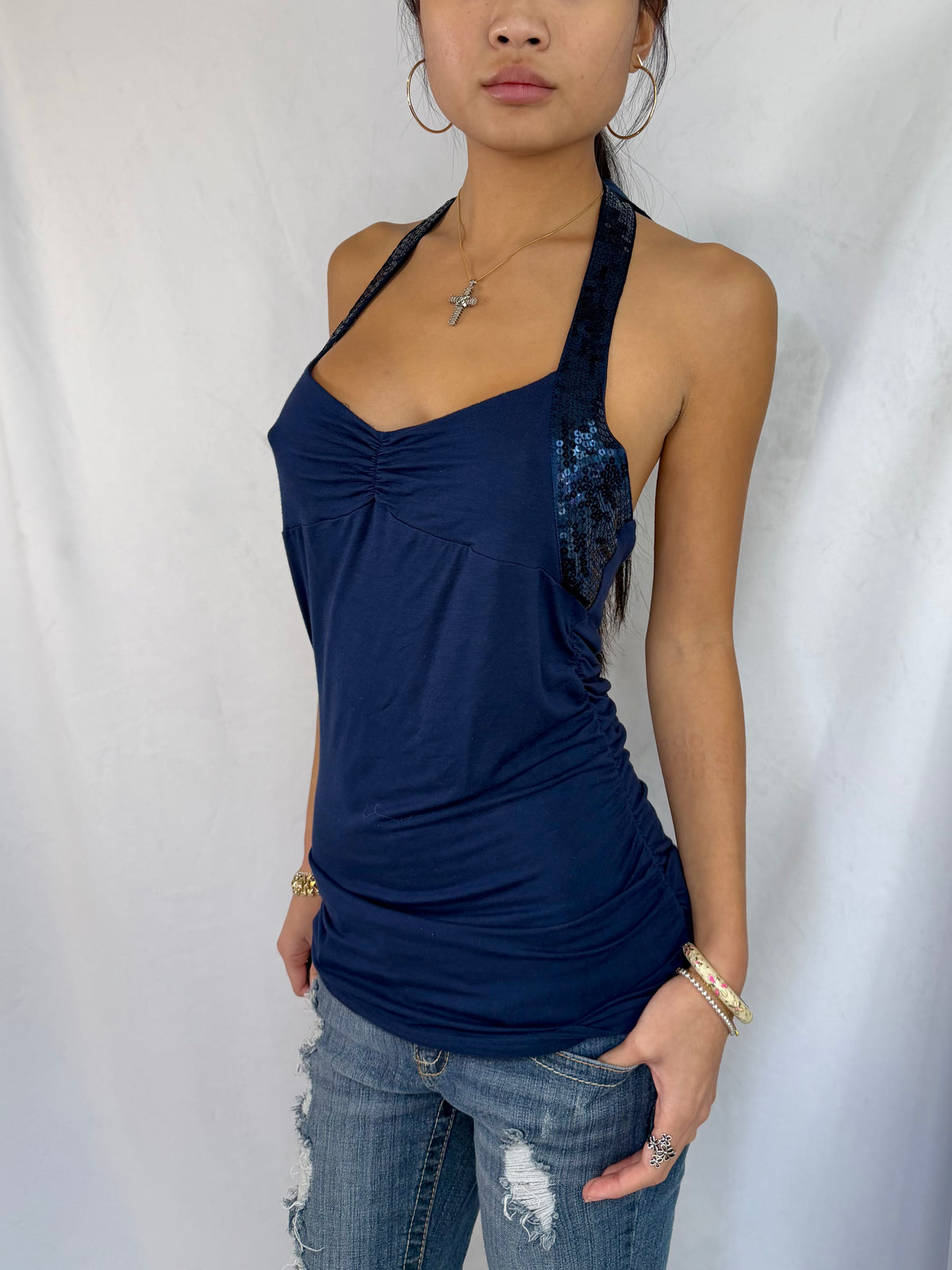 Vintage navy zipper halter top/dress