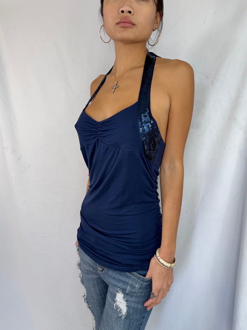 Vintage navy zipper halter top/dress